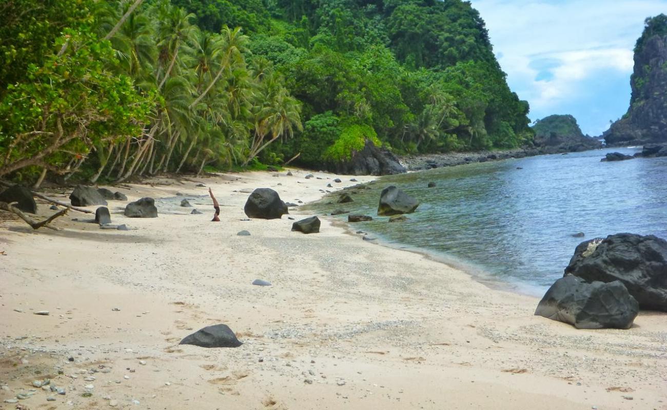 Foto af Palagi Beach med lyst sand & sten overflade