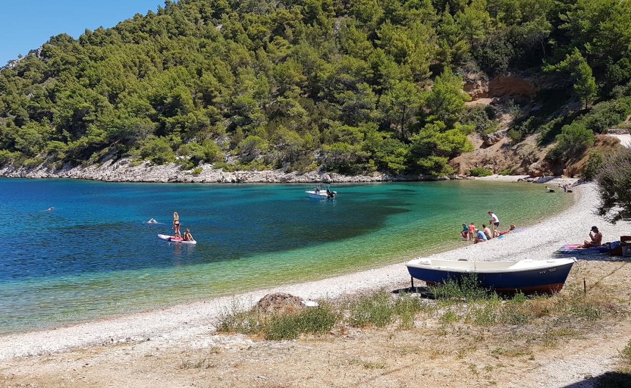 Foto af Stiniva beach med hvid sten overflade