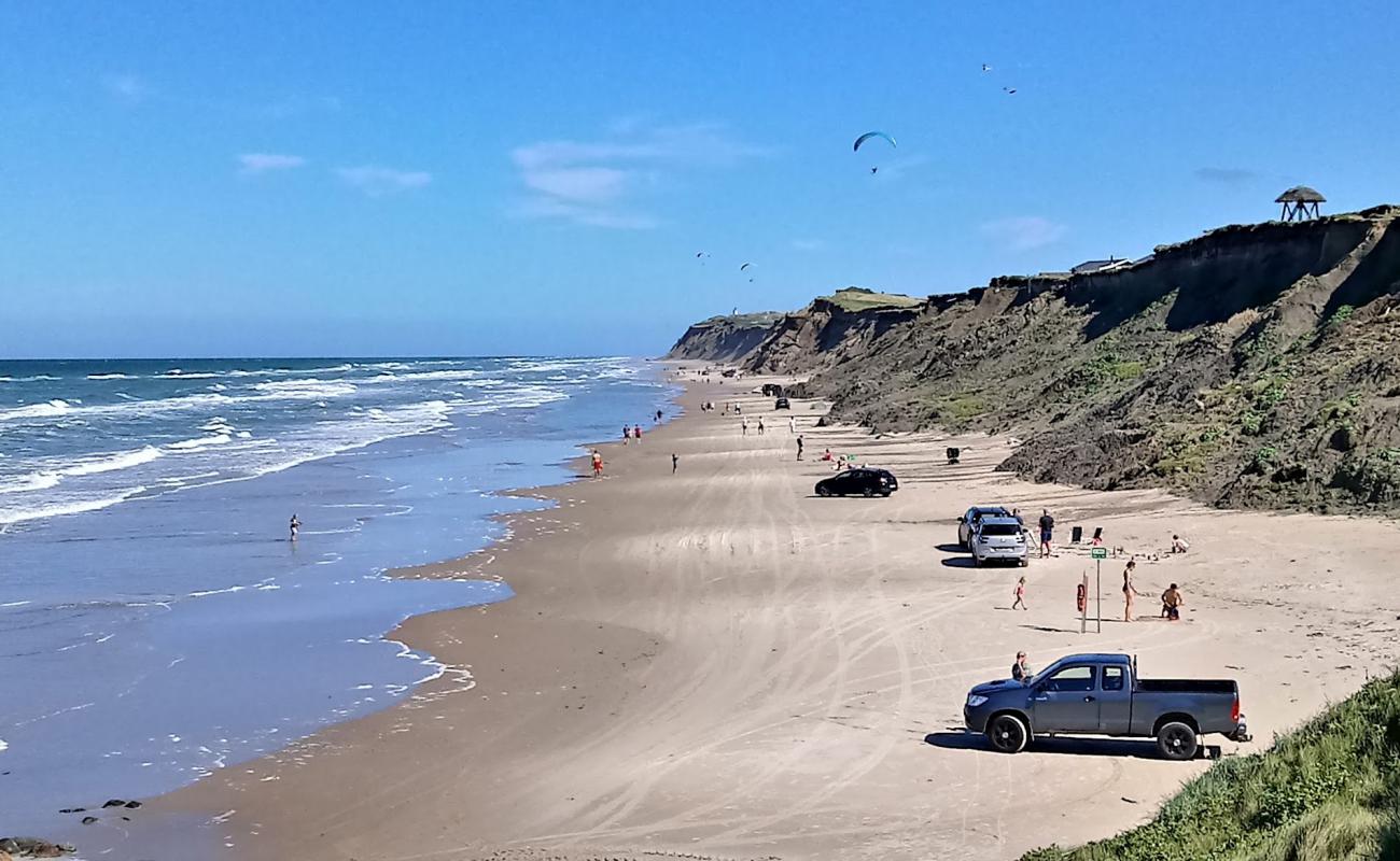 Foto af Lyngby Strand med lys sand overflade