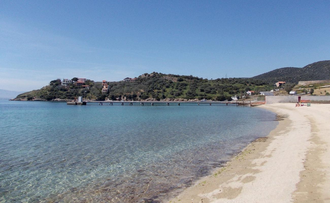 Foto af Ag. Georgios beach med sort sand og småsten overflade