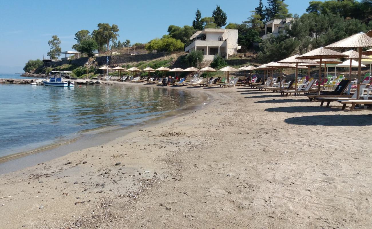 Foto af Aegina Maris med sort sand og småsten overflade