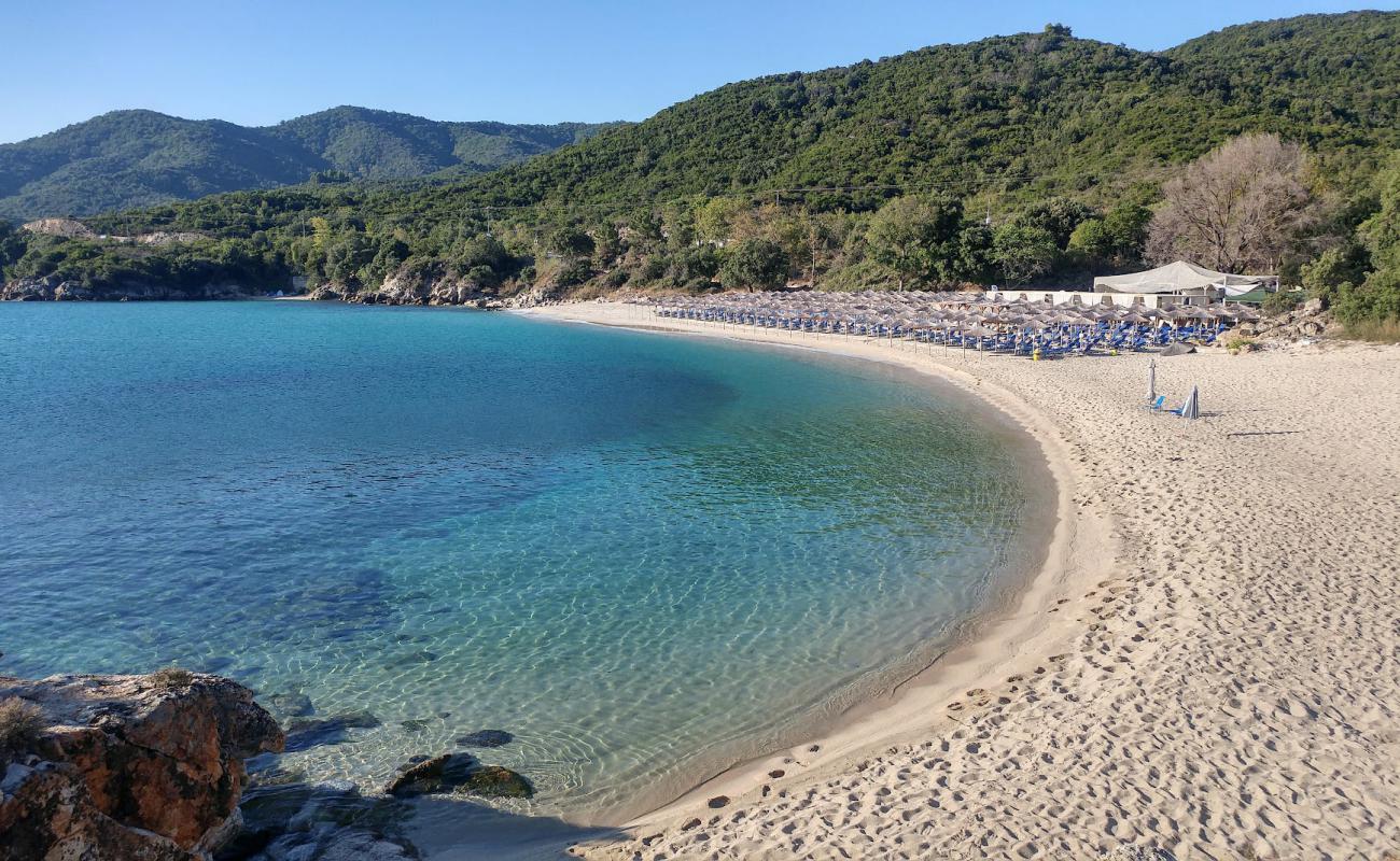 Foto af Proti Ammoudia Strand med gråt fint sand overflade