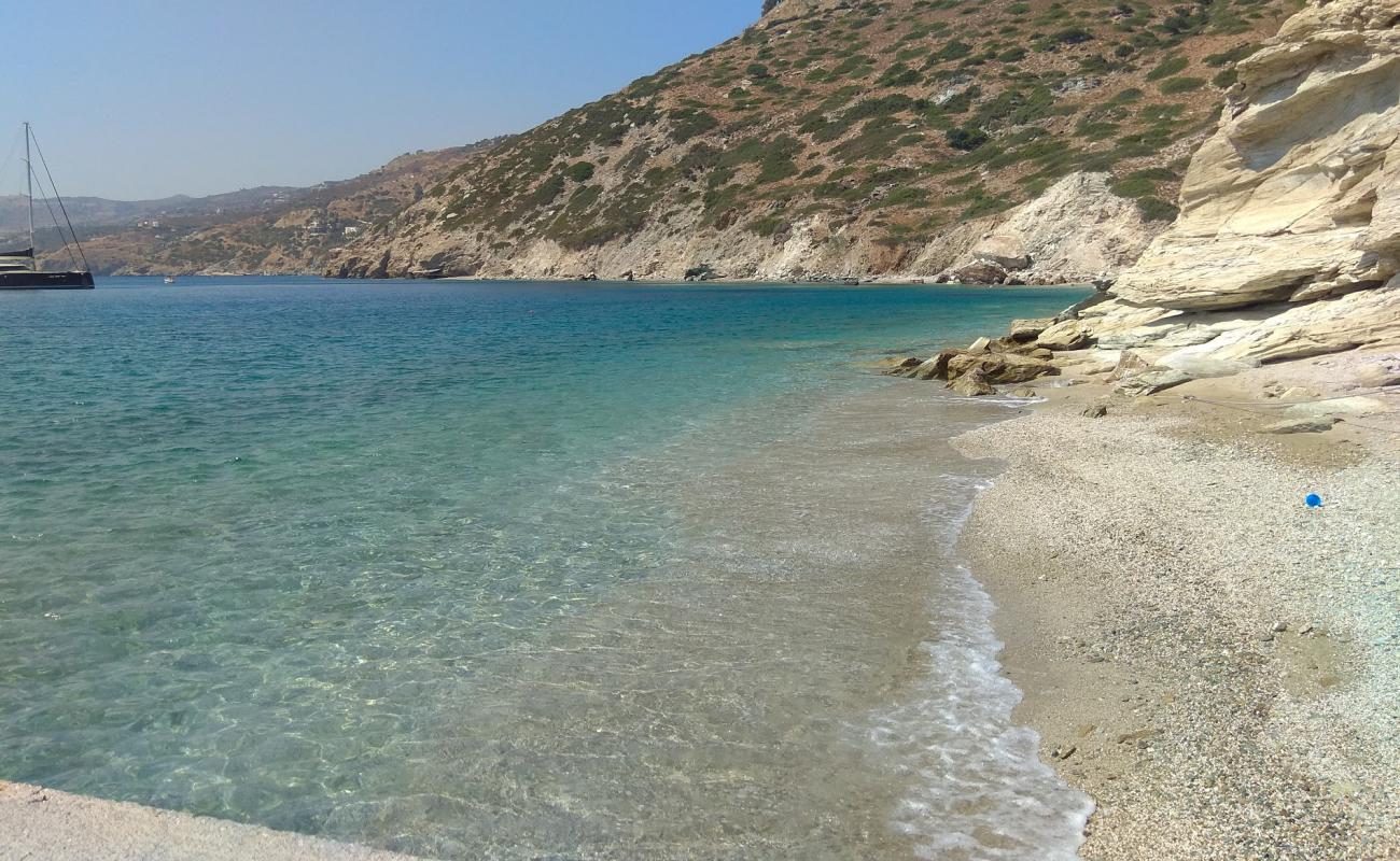 Foto af Panagia Beach med sort sand og småsten overflade