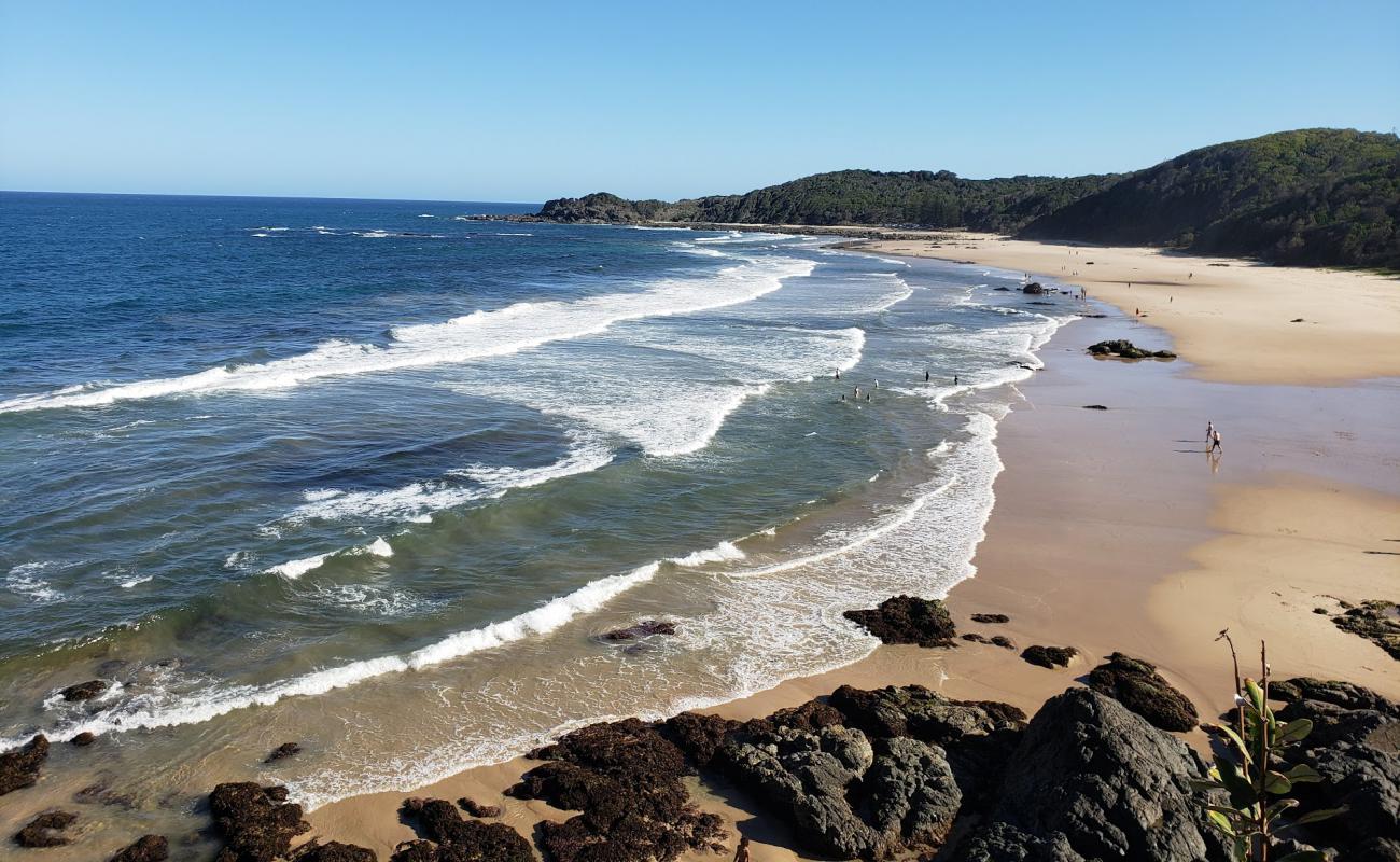 Foto af Shelly Beach med lys fint sand overflade