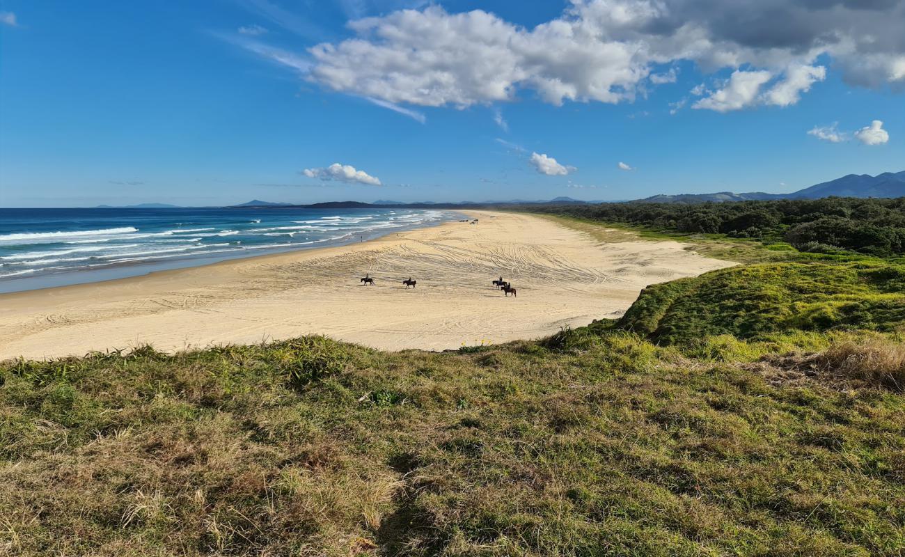 Foto af Boambee Beach med lys fint sand overflade