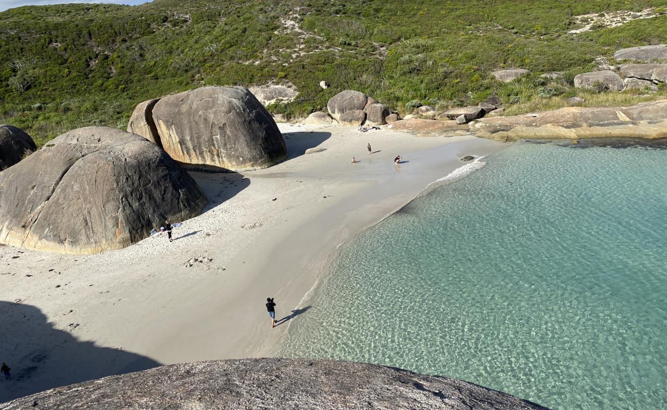 Foto af Elephant Rocks Beach med hvidt sand overflade