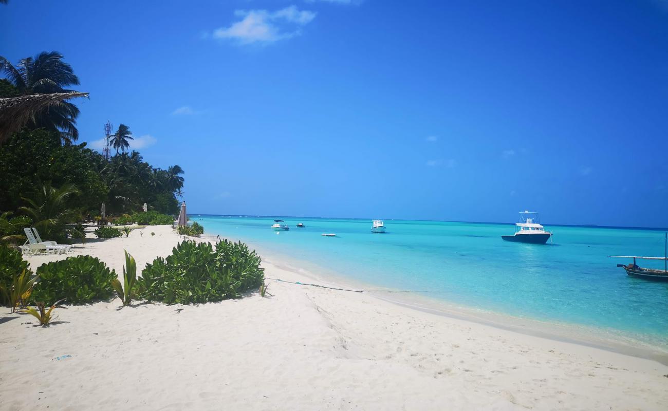 Foto af Fulidhoo Strand med hvidt fint sand overflade