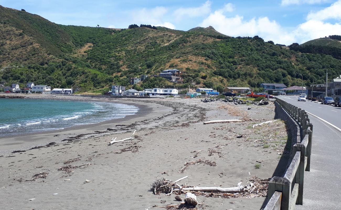 Foto af Owhiro Bay Beach med gråt sand og småsten overflade