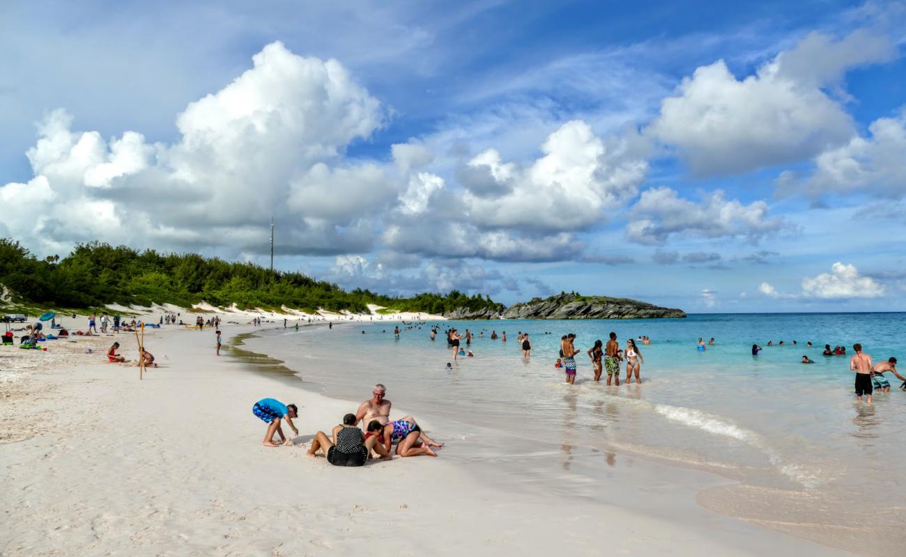 Foto af Horseshoe Bay Strand med lyserødt sand overflade