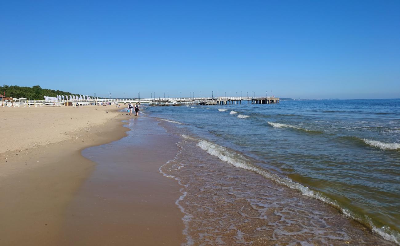 Foto af Brzezno Pier Beach med lys fint sand overflade