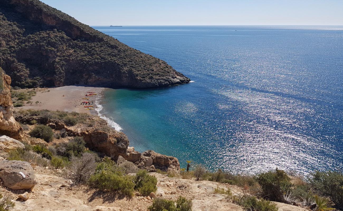 Foto af Cala Aguilar med gråt skallesand overflade