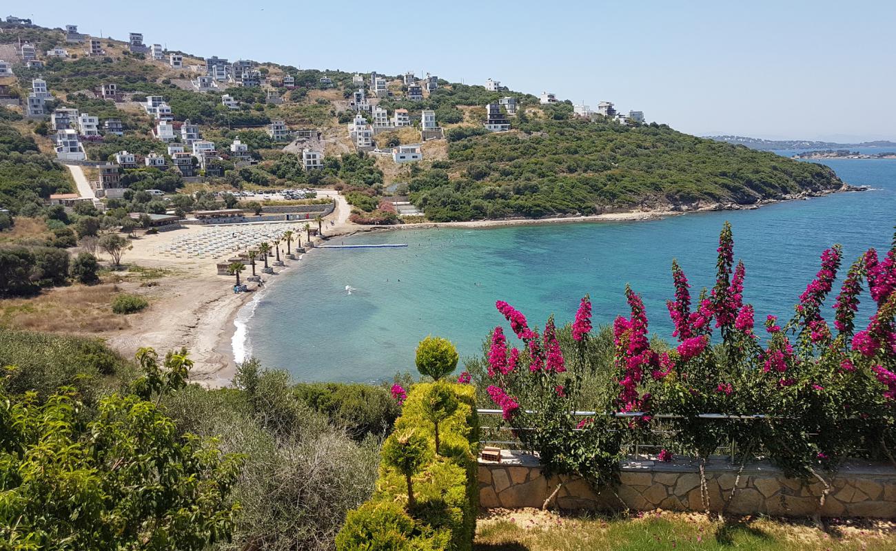 Foto af Güneşli Strand med lys fint sand overflade