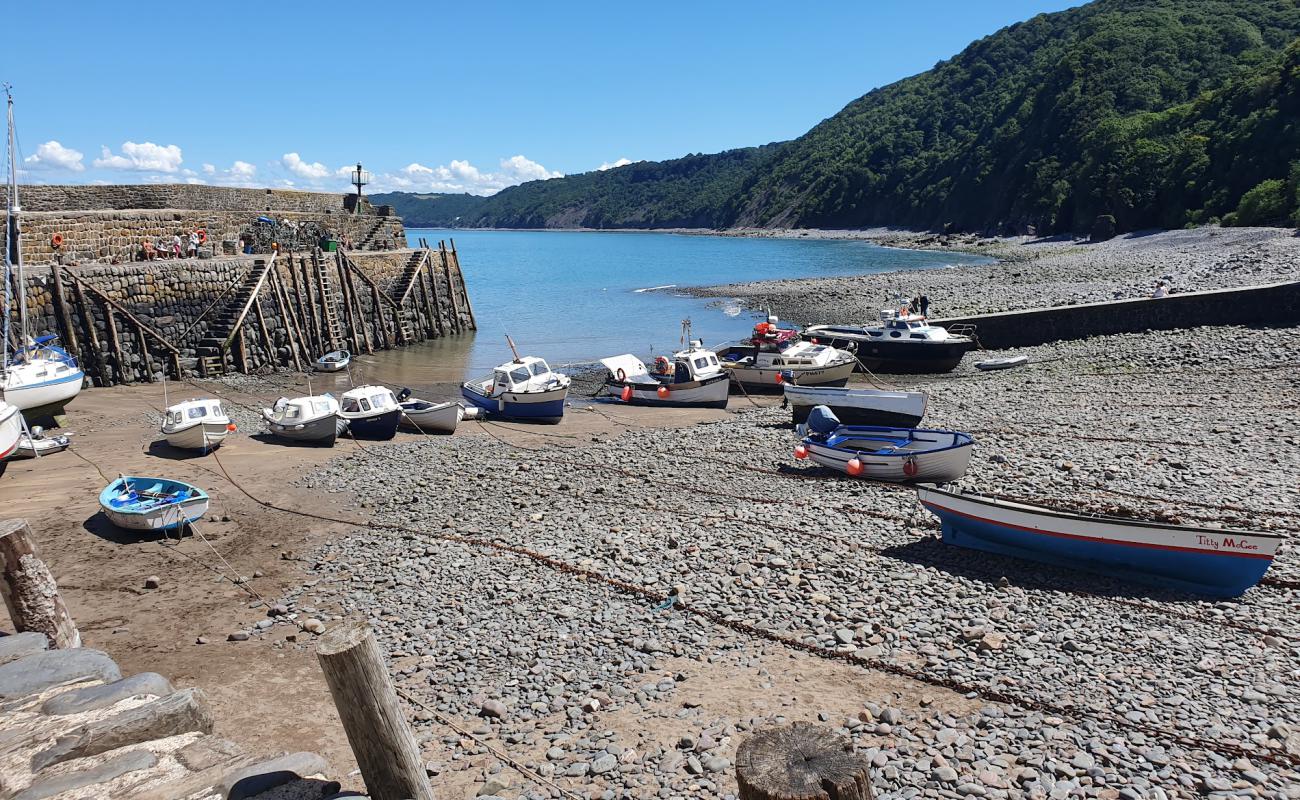 Foto af Clovelly strand med grå sten overflade