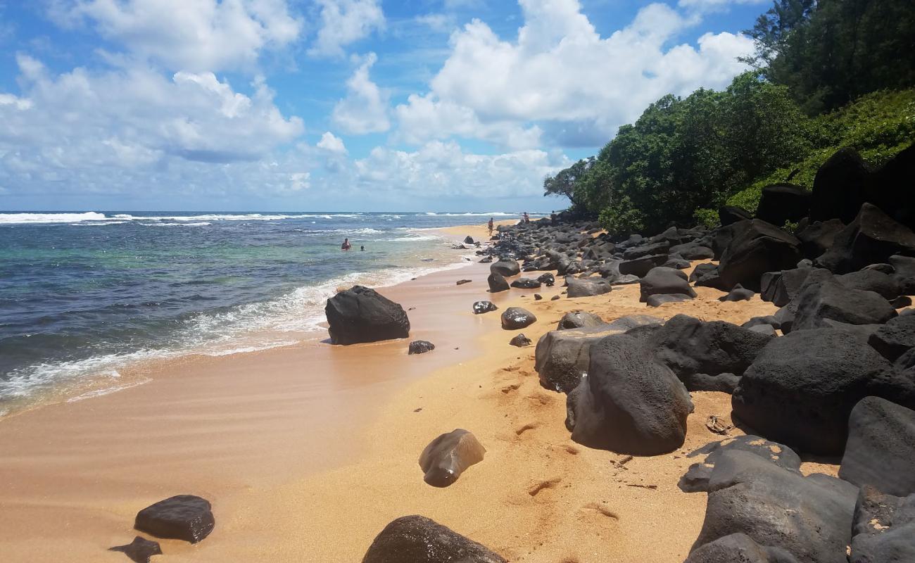 Foto af Anahola Beach med lyst sand & sten overflade